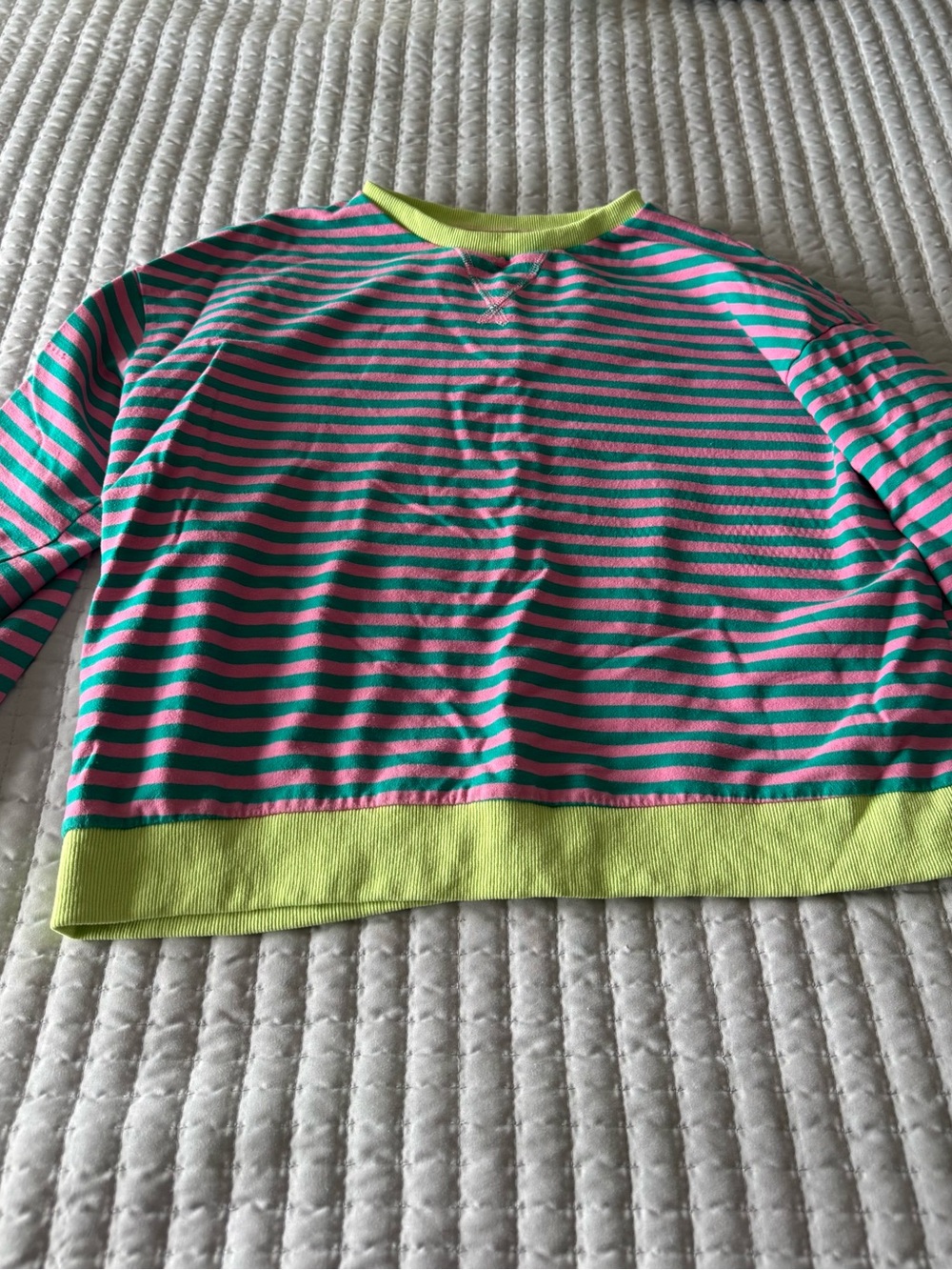 Neon Lime-Trim Striped Pink & Teal Long-Sleeve Top